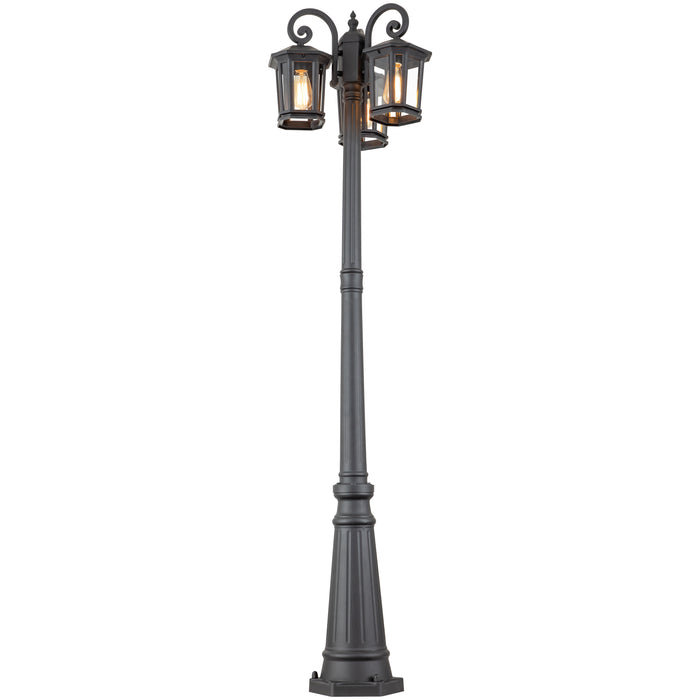 76 in 3-Head Black Outdoor Post Light with Clear Tempered Glass