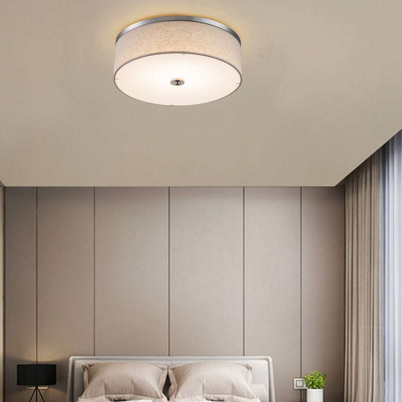 15 in. Brushed Nickel Dimmable 23-Watt Selectable LED Flush Mount Ceiling Light 3000K/4000K/5000K With Fabric Shade