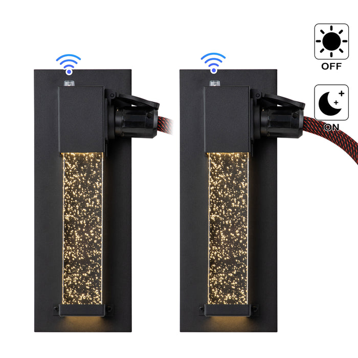 Matte Black Dusk to Dawn LED Outdoor Wall Light with Outlet and Clear Bubble Glass(2-Pack)