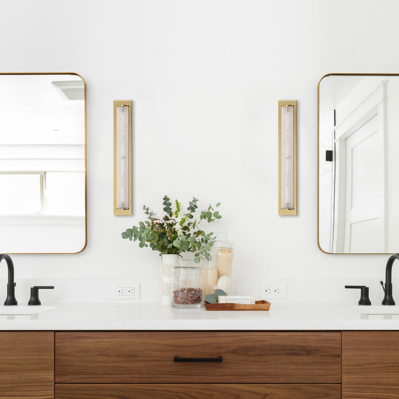 C Cattleya Brushed Gold LED Bathroom Vanity Light Bar with Clear Sandy Glass