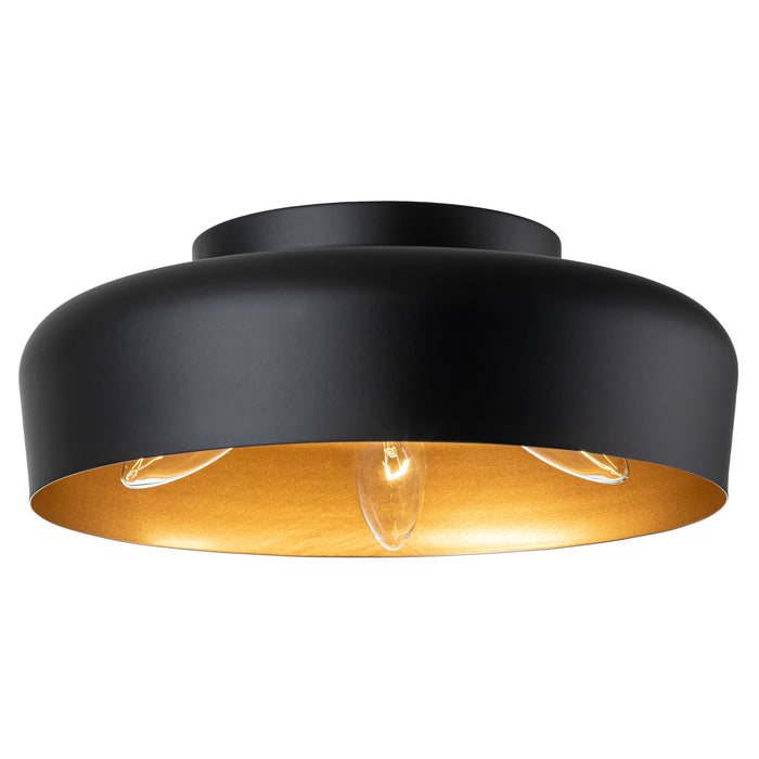 3-Light Matte Black Finish Flush Mount Light with Painted Gold Inside