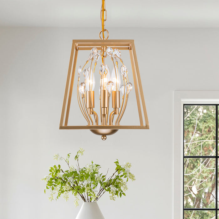 3-Light 9.75in Gold Foyer Pendant Light with Clear Crystals