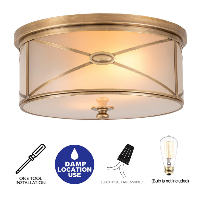 2-Light Brass Flush Mount with Frosted Glass