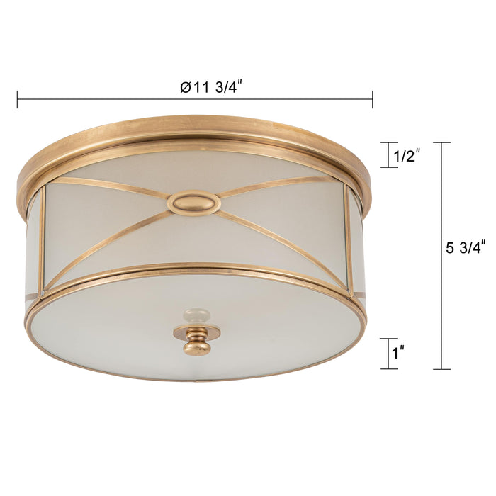 2-Light Brass Flush Mount with Frosted Glass