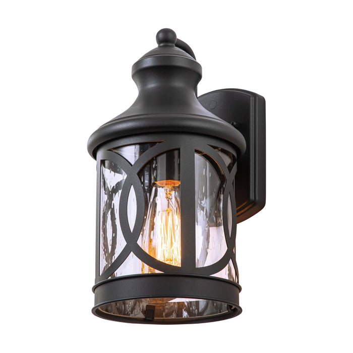 1-Light Matte Black Outdoor Wall Sconce with Seeded Glass Shade