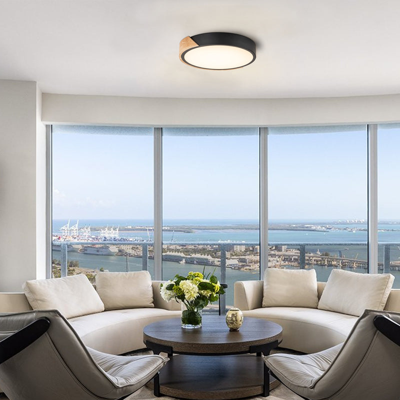 12.75 in Black Dimmable 20-Watt Selectable LED Flush Mount Ceiling Light 2700K 3000K 4000K 5000K 6500K with Wood Accent