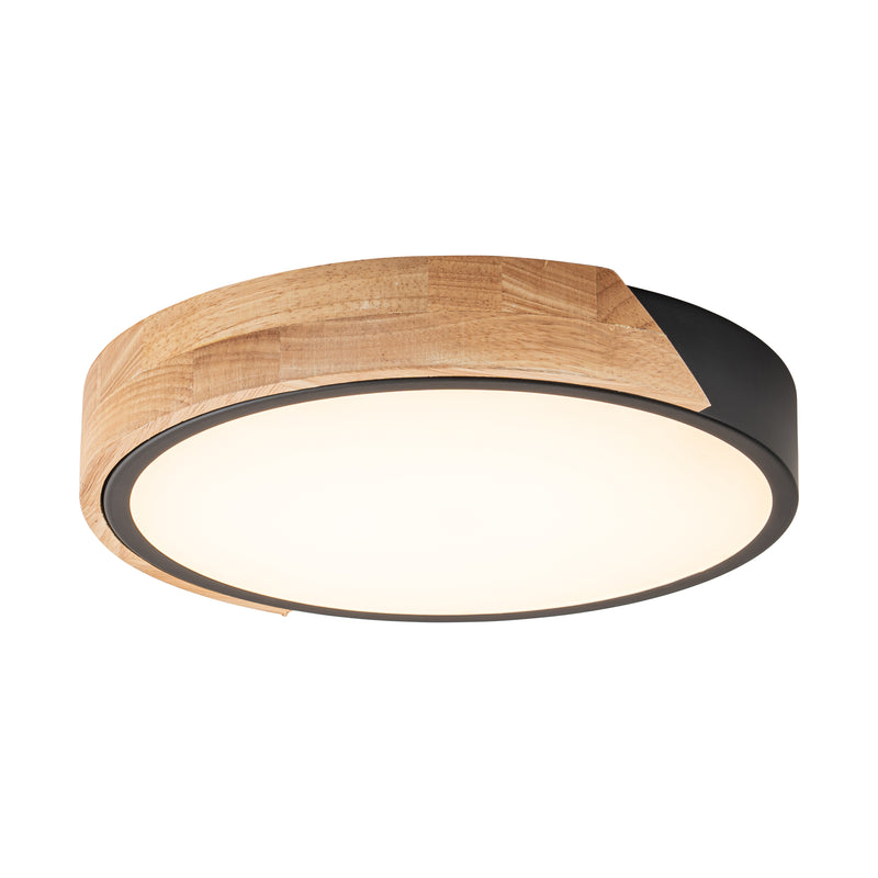 12.75 in Black Dimmable 20-Watt Selectable LED Flush Mount Ceiling Light 2700K 3000K 4000K 5000K 6500K with Wood Accent