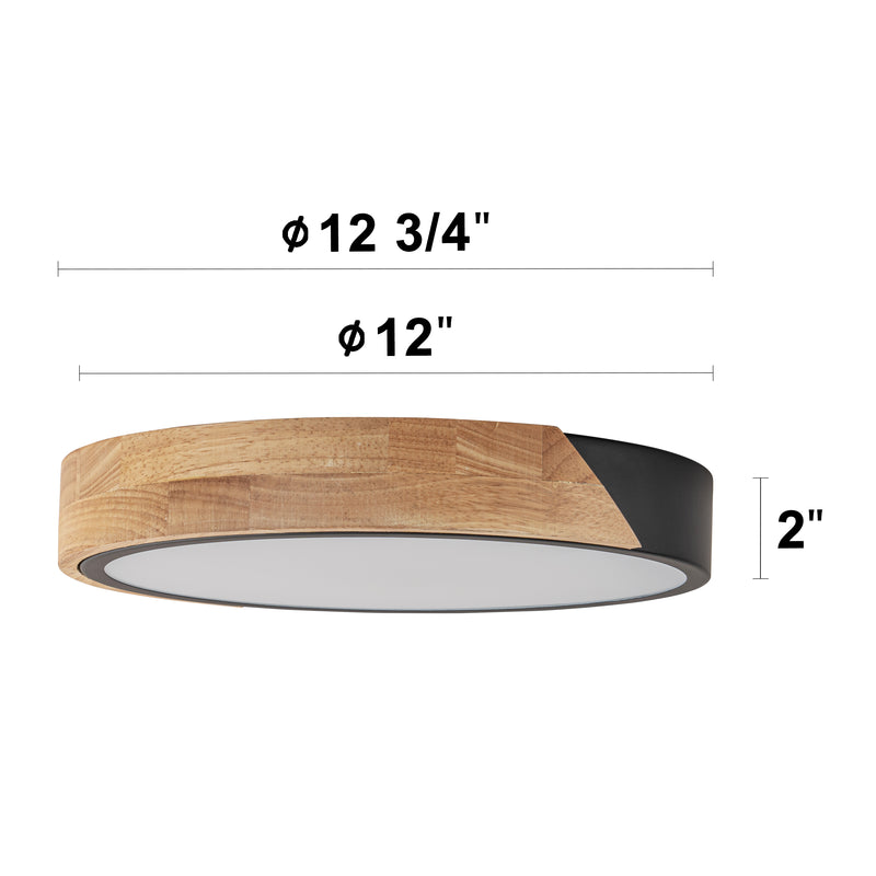 12.75 in Black Dimmable 20-Watt Selectable LED Flush Mount Ceiling Light 2700K 3000K 4000K 5000K 6500K with Wood Accent