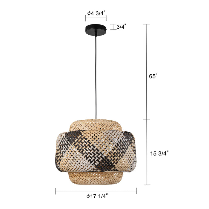 Three-tiered Black and White Hand-Woven Natural Bamboo Pendant Light