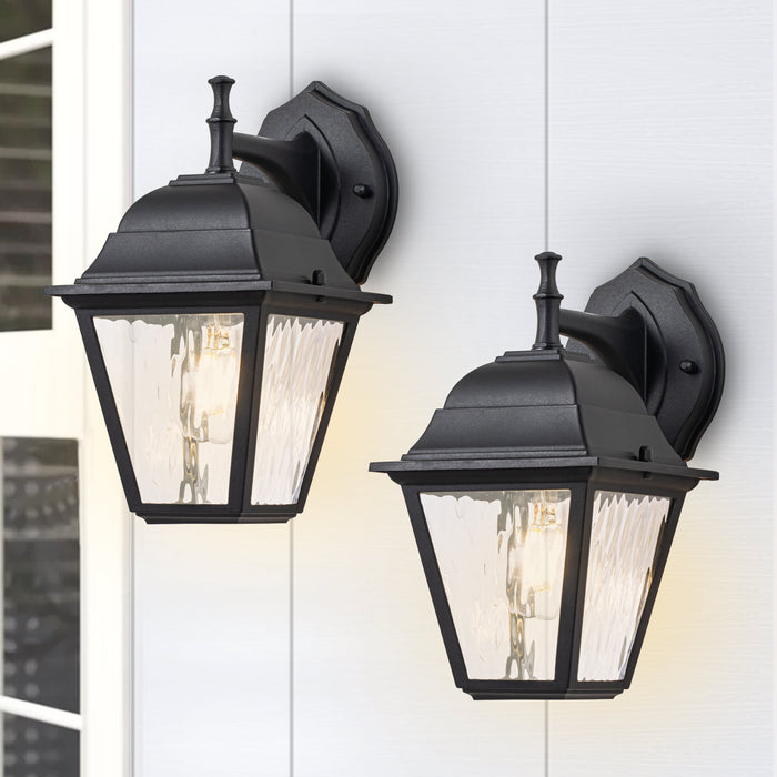 2-pack Water Ripple Glass Aluminum Outdoor Wall Lantern