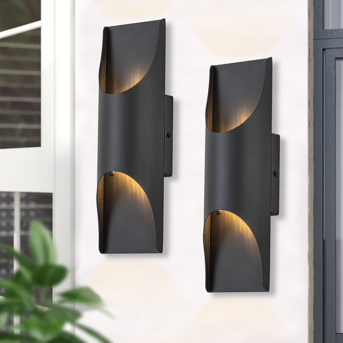 2-Light Matte Black Integrated LED Outdoor Wall Sconce(2-Pack)