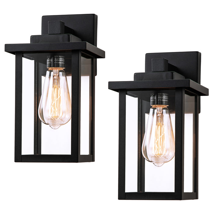 2-pack Powder-coated Black Outdoor Hardwired Wall Lantern
