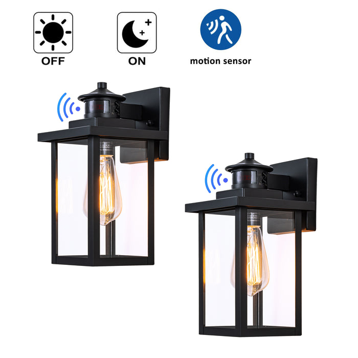 2-Pack Matte Black Motion Sensor Dusk to Dawn Outdoor Wall Sconces with Clear Glass