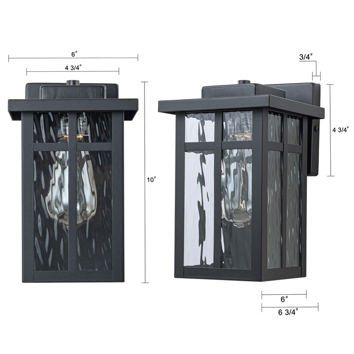 1-Light Matte Black Outdoor Wall Lantern with Water Glass(2-Pack)