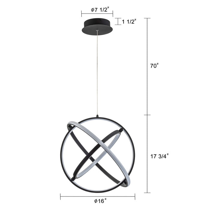 16in Black Aluminum Adjustable LED Globe Chandelier