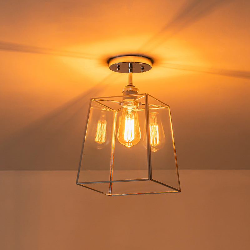 1-Light Chrome Semi-Flush Mount Ceiling Light with Tempered Glass Shade