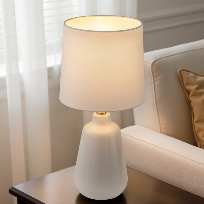18.5in. Modern Minimalist White Ceramic Table Lamp with Linen Shade for Bedroom,Living Room,Nightstand
