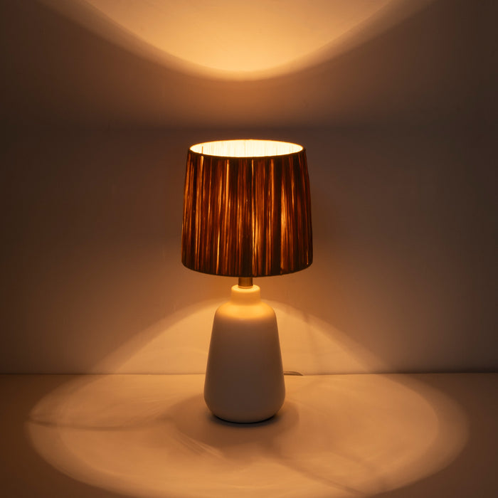 18.5in. 1-Light Farmhouse White Ceramic Table Lamp with Paper Rope Shade for Bedroom,Living Room,Nightstand