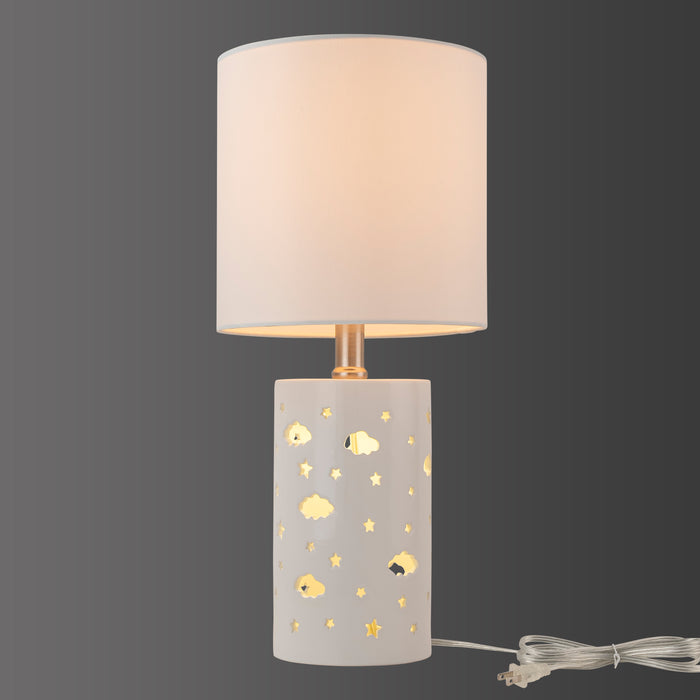 17.5” 1-Light Starry Table Lamp with White Ceramic Base and TC Fabric Shade, 3 Lighting Modes for Living Room,Nightstand and Kids Room