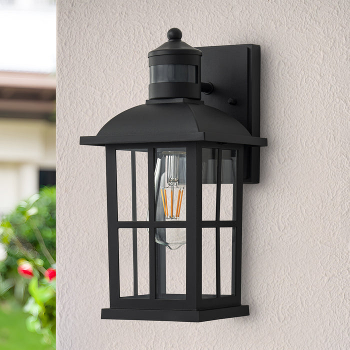 Matte Black Motion Sensor Outdoor Wall Lantern,Dusk to Dawn Exterior Light Fixture with Clear Glass