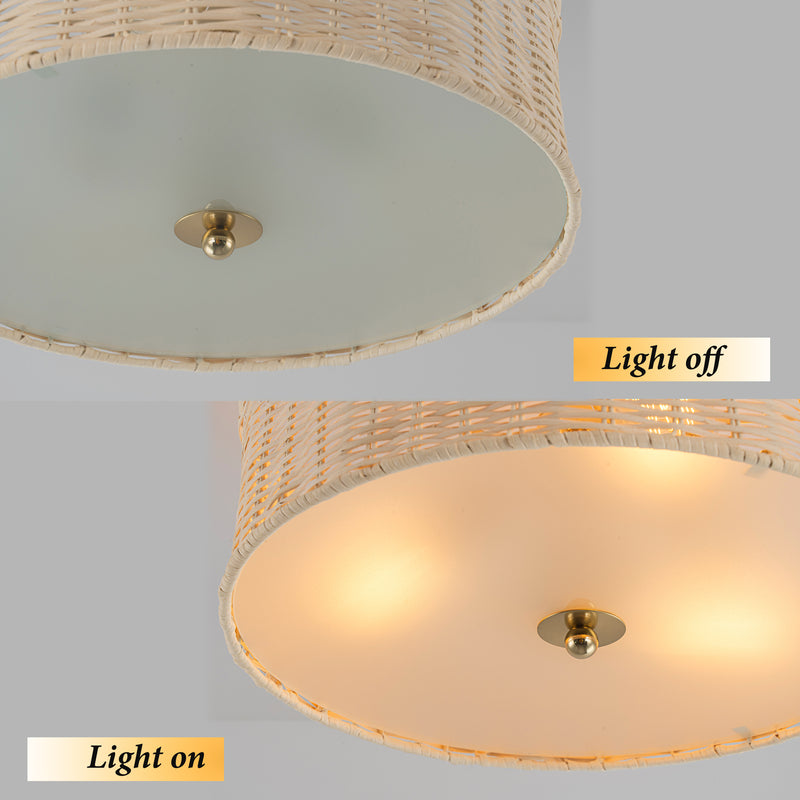 3-Light Woven Rattan Semi-Flush Mount Ceiling Light