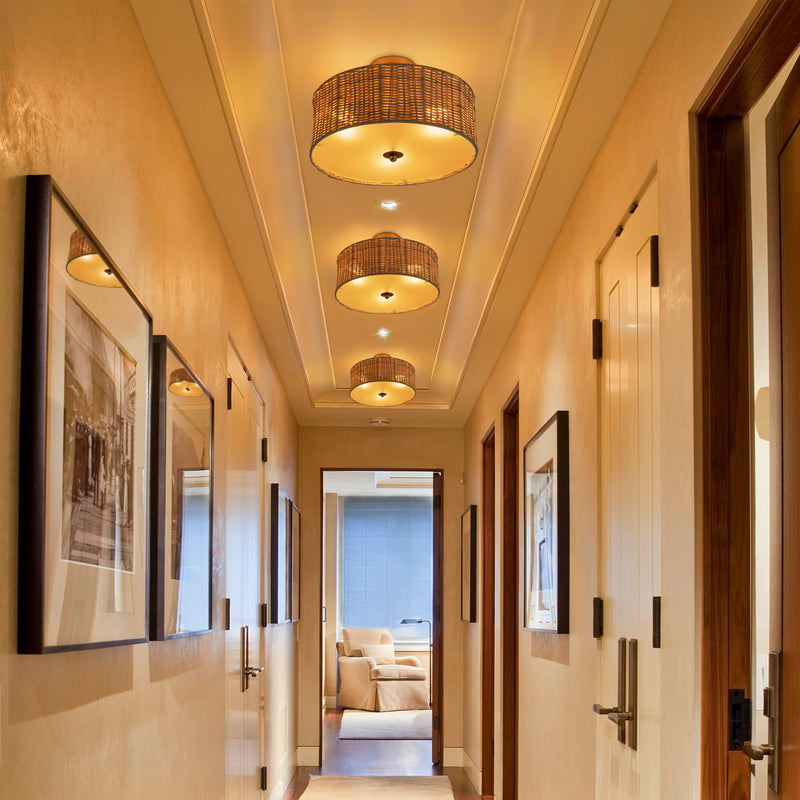 3-Light Woven Rattan Semi-Flush Mount Ceiling Light