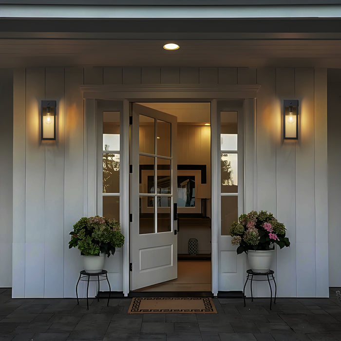 Black Dusk to Dawn Outdoor Wall Lantern Sconce with GFCI Outlet