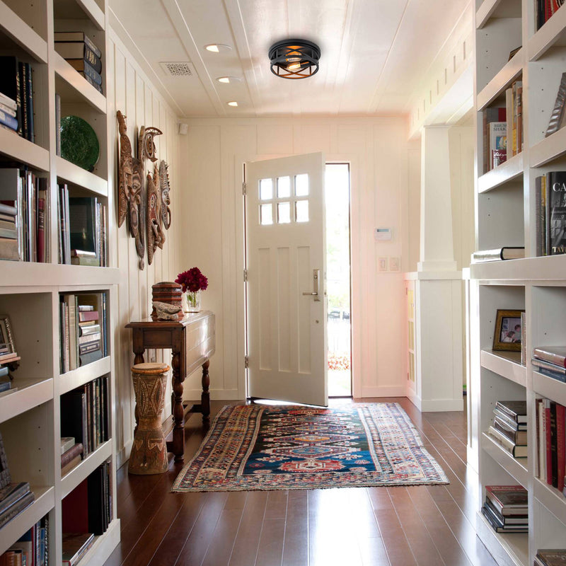 2-Pack Black Round Flush Mount Ceiling Light with Turnable Light Cap