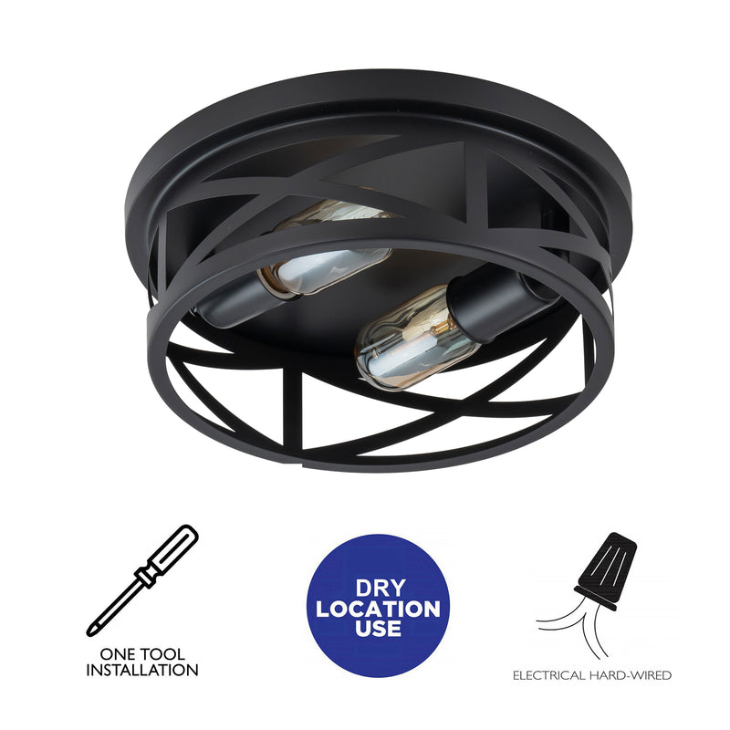 2-Pack Black Round Flush Mount Ceiling Light with Turnable Light Cap