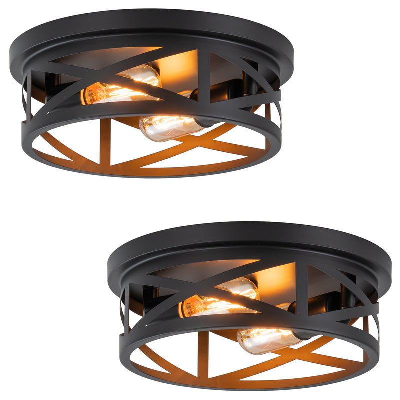 2-Pack Black Round Flush Mount Ceiling Light with Turnable Light Cap