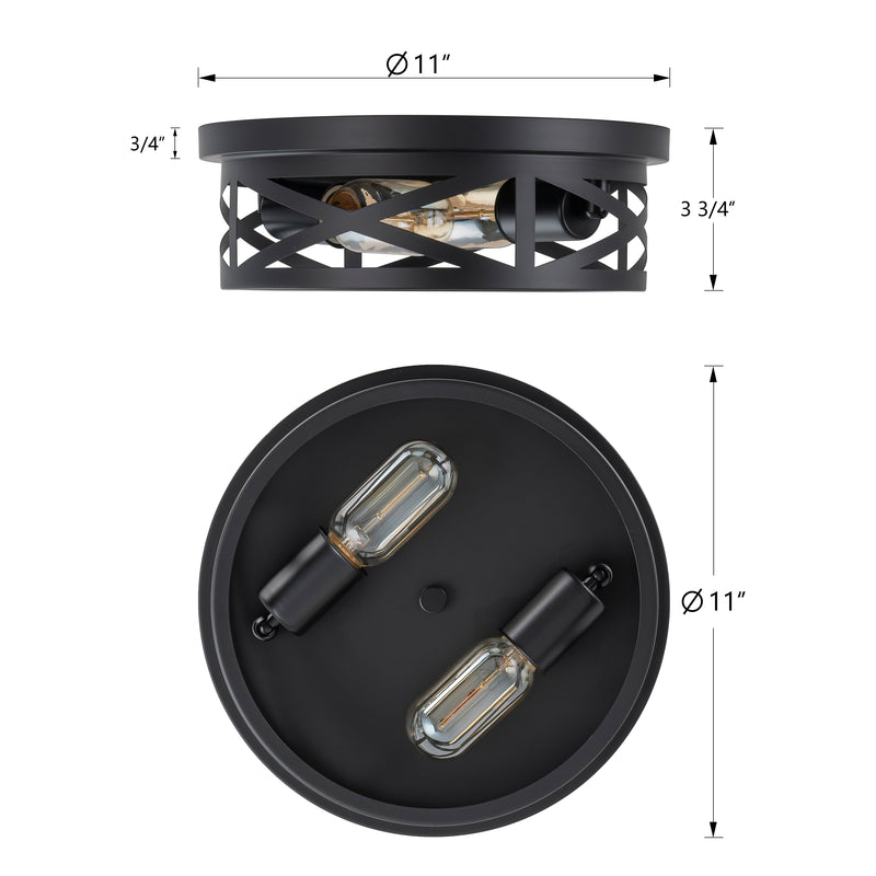 2-Pack Black Round Flush Mount Ceiling Light with Turnable Light Cap