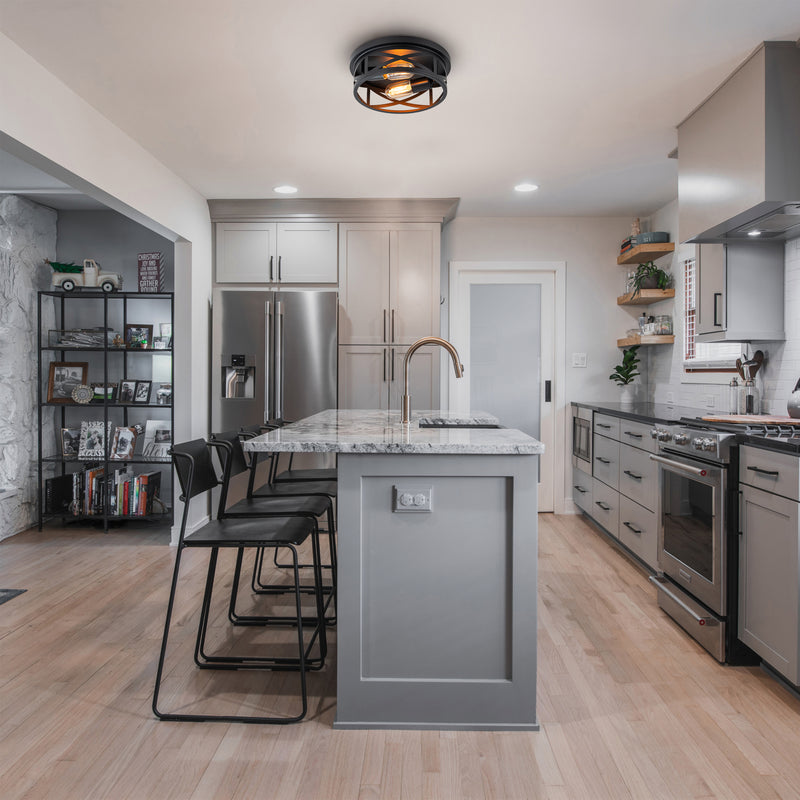 2-Pack Black Round Flush Mount Ceiling Light with Turnable Light Cap