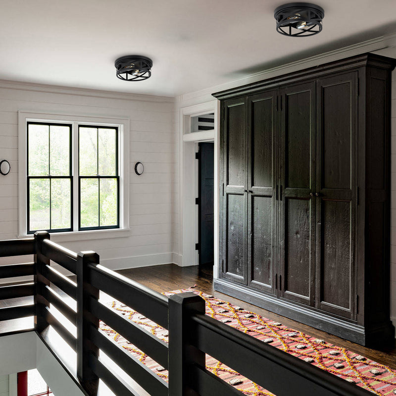 2-Pack Black Round Flush Mount Ceiling Light with Turnable Light Cap