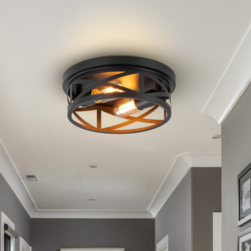 2-Pack Black Round Flush Mount Ceiling Light with Turnable Light Cap