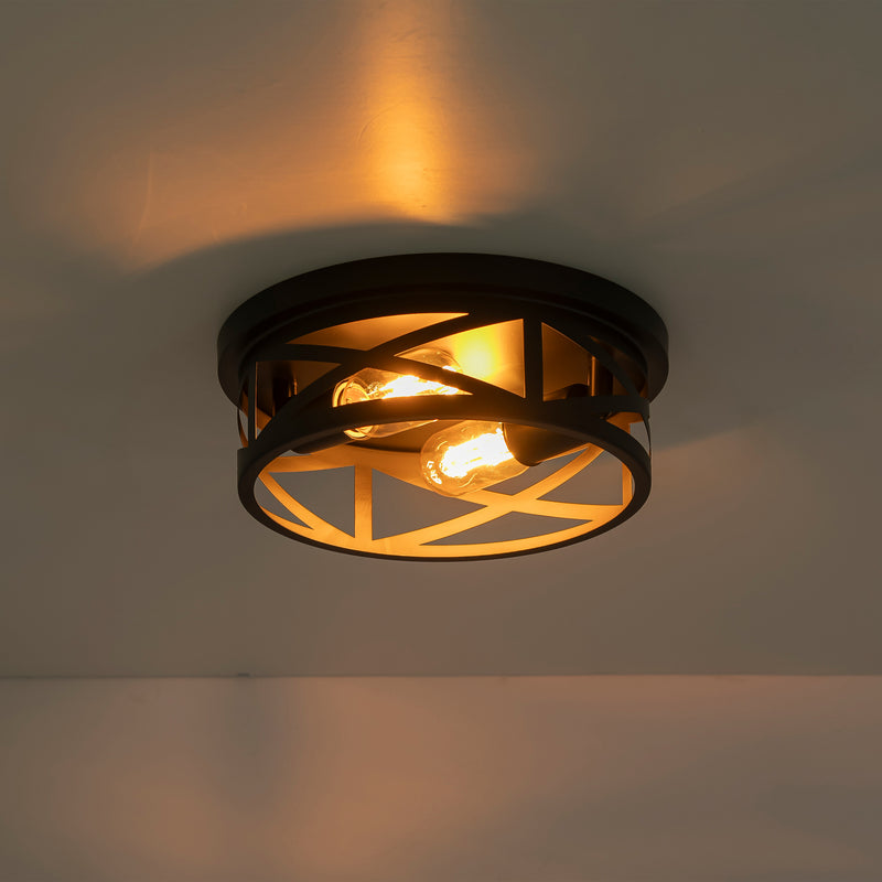 2-Pack Black Round Flush Mount Ceiling Light with Turnable Light Cap