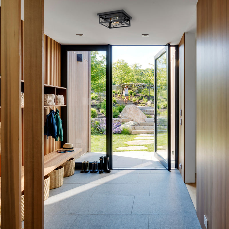 2-Light Black Square Flush Mount Ceiling Light with Turnable Light Cap(2-Pack)