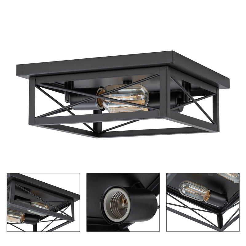 2-Light Black Square Flush Mount Ceiling Light with Turnable Light Cap(2-Pack)