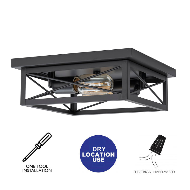 2-Light Black Square Flush Mount Ceiling Light with Turnable Light Cap(2-Pack)