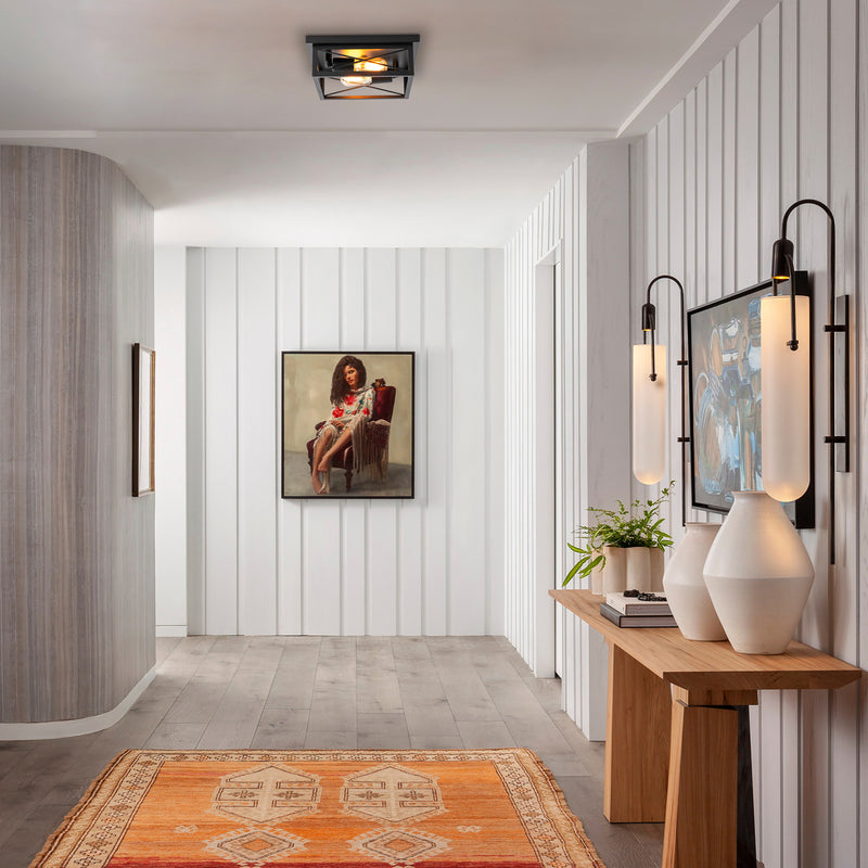 2-Light Black Square Flush Mount Ceiling Light with Turnable Light Cap(2-Pack)