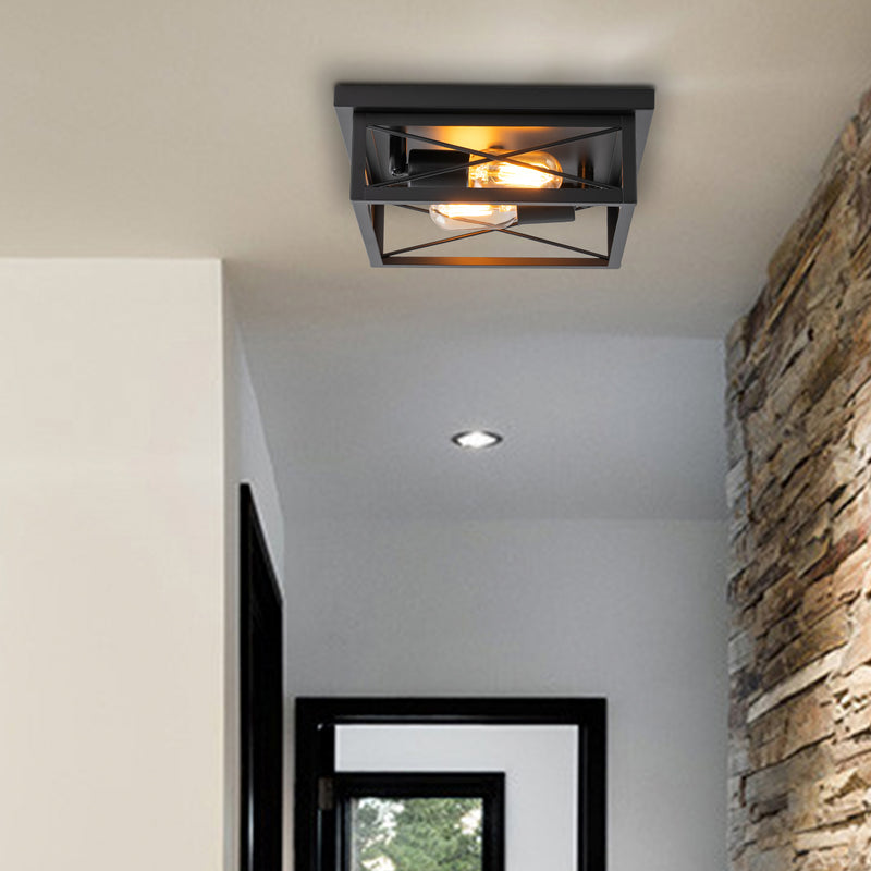 2-Light Black Square Flush Mount Ceiling Light with Turnable Light Cap(2-Pack)