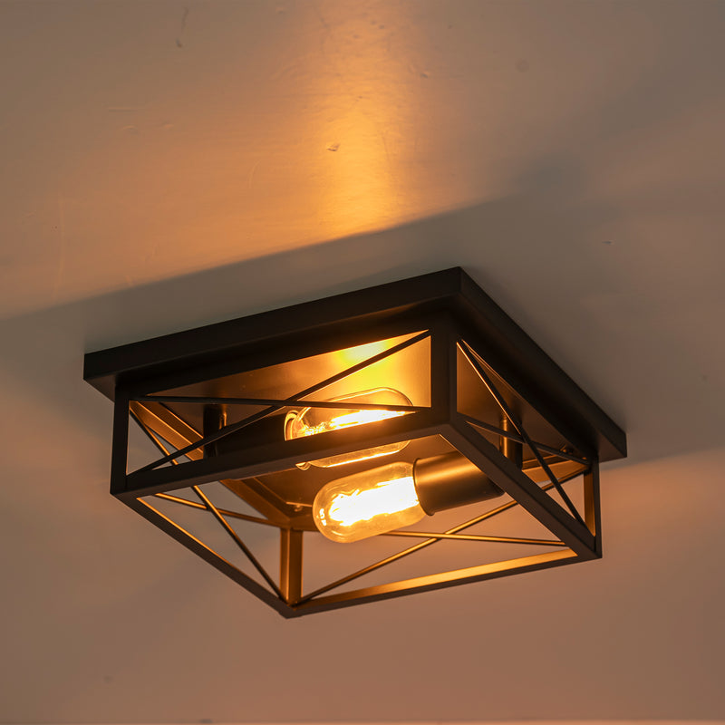 2-Light Black Square Flush Mount Ceiling Light with Turnable Light Cap(2-Pack)