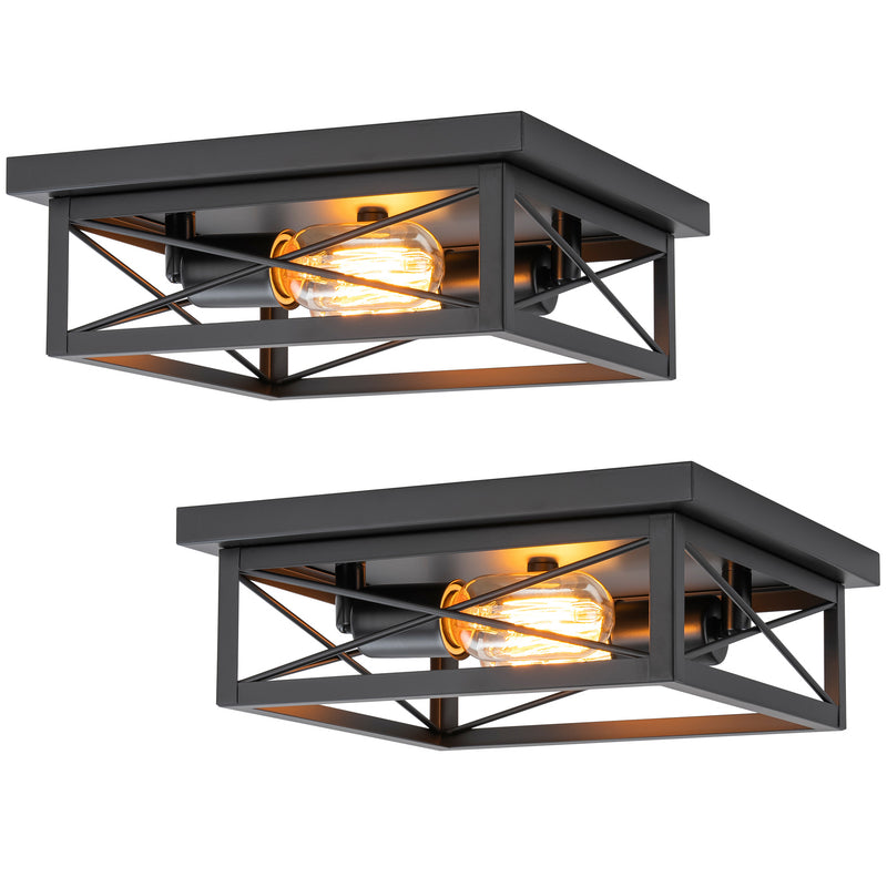 2-Light Black Square Flush Mount Ceiling Light with Turnable Light Cap(2-Pack)