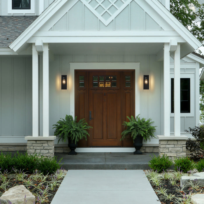 Black Outdoor Wall Lantern Sconce with Clear Tempered Glass (2-Pack)