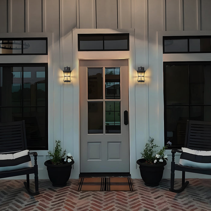 2-Pack 11.25in. Motion Sensor Outdoor Wall Sconce, Dusk to Dawn Exterior Light Fixtures with Seeded Glass