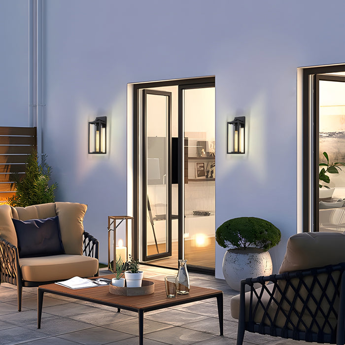 2 Pack Matte Black Outdoor Wall Light with Cylinder Clear Glass Shade