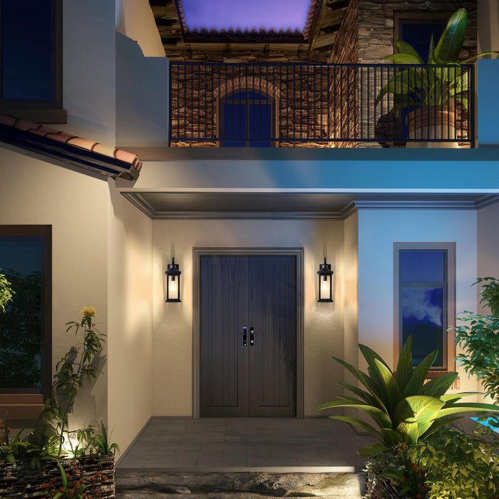 2 Pack Matte Black Motion Sensor Dusk to Dawn Outdoor Wall Lights With Clear Glass