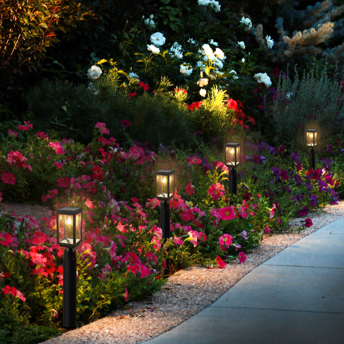 2 Pack Solar Outdoor Post Light with Clear Glass Shade (Bulb Included)