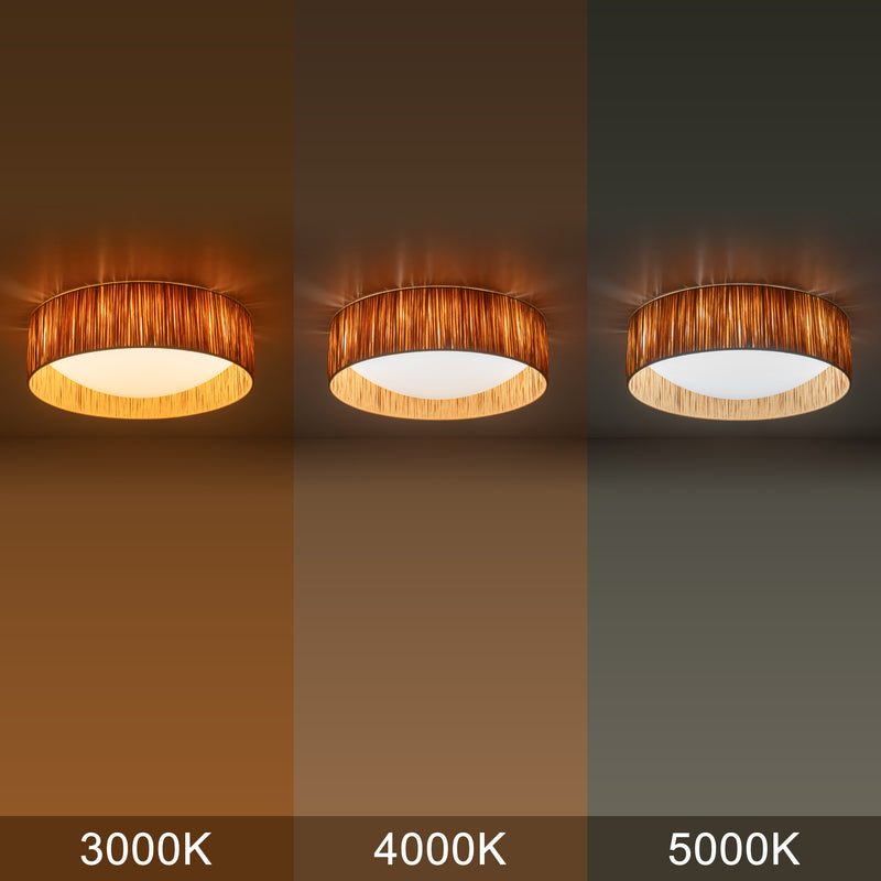 14.25” Farmhouse 3CCT LED Flush Mount Ceiling Light with Paper Rope Shade