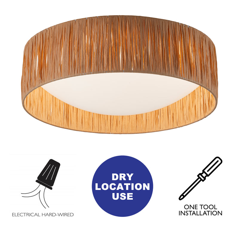 14.25” Farmhouse 3CCT LED Flush Mount Ceiling Light with Paper Rope Shade