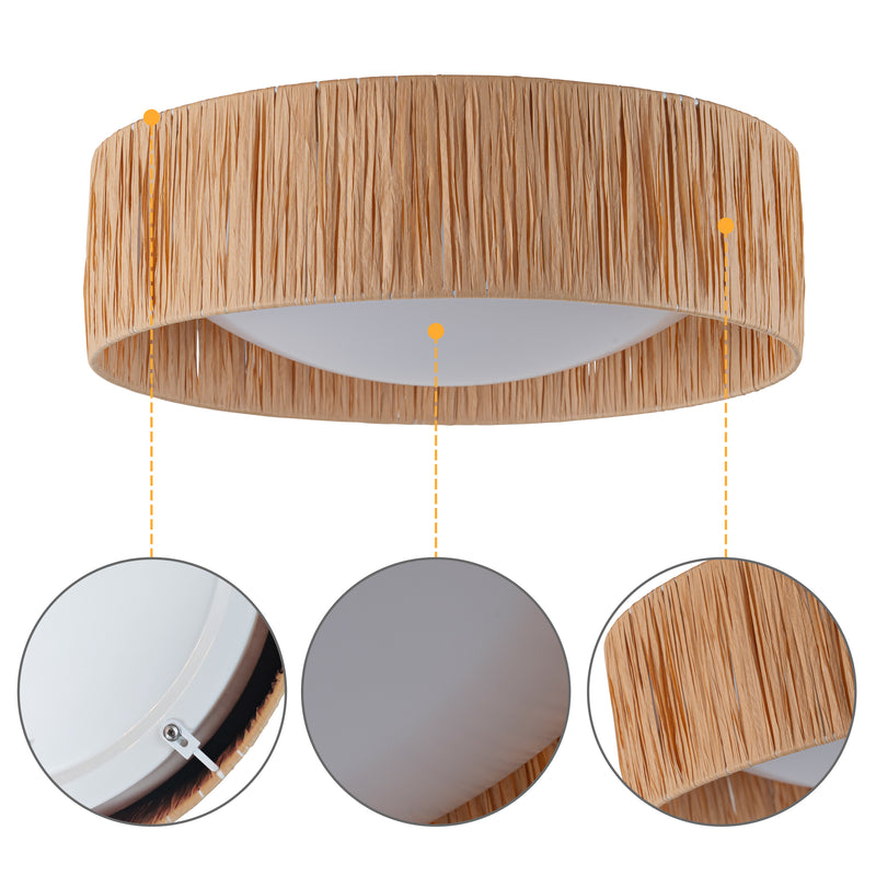 14.25” Farmhouse 3CCT LED Flush Mount Ceiling Light with Paper Rope Shade